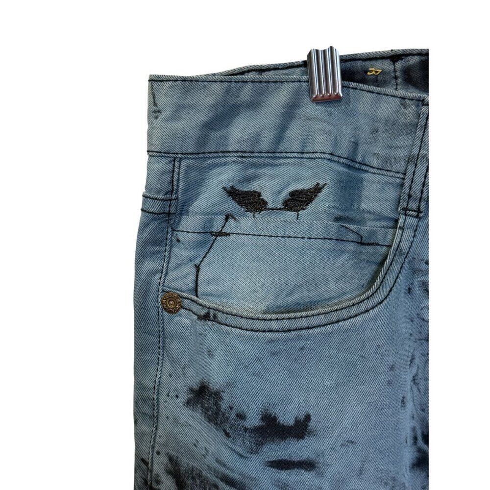 Robins Jean Tie-Dye Slim Fit Denim Jeans Blue Black Studded Back Pockets size 40 - Picture 5 of 11